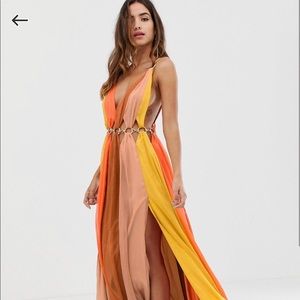 ASOS Design Maxi Dress Color Block Metal Circle